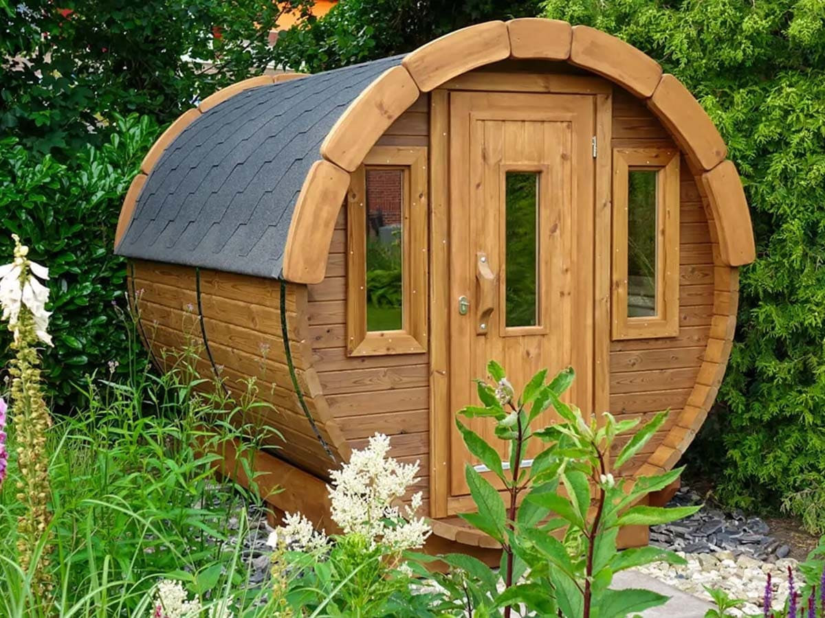 Sauna extérieur rond tonneau en Thermowood