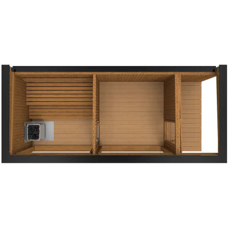 Sauna Moderne rectangulaire en Thermowood avec large baies vitrées