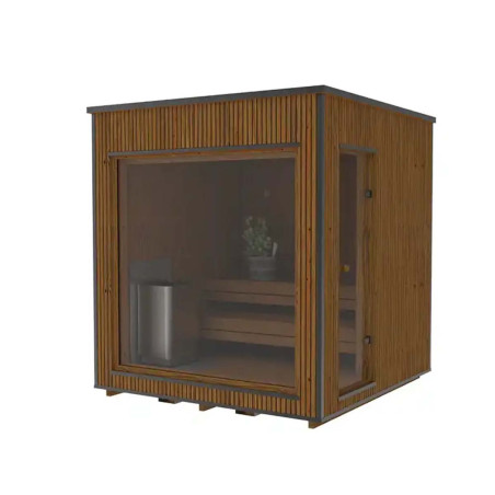 Sauna Moderne rectangulaire en Thermowood avec large baies vitrées