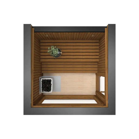 Sauna Moderne rectangulaire en Thermowood avec large baies vitrées