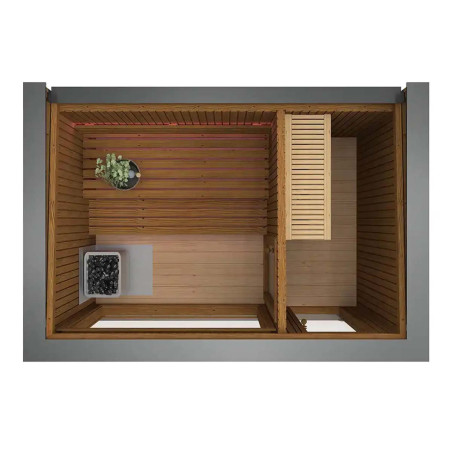 Sauna Moderne rectangulaire en Thermowood avec large baies vitrées