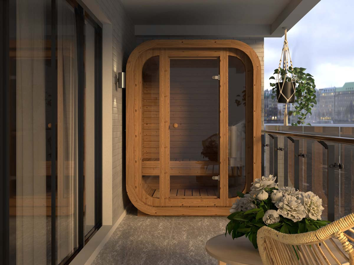 Sauna classique rectangulaire avec coins arrondis en thermowood