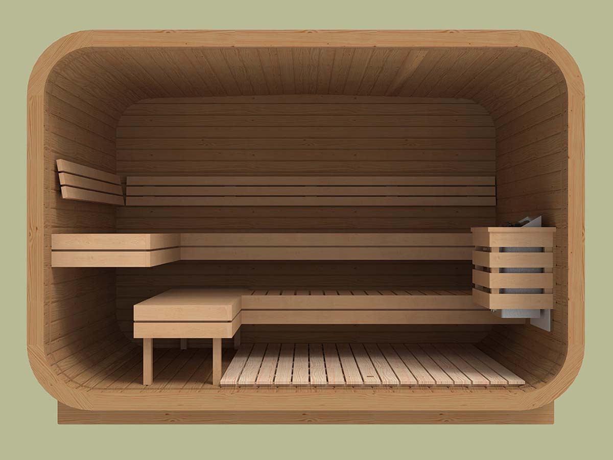 Sauna classique rectangulaire avec coins arrondis en thermowood
